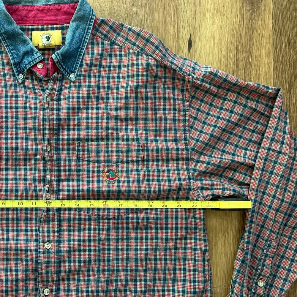 Y2K 90's Vintage Duck Head Denim Collar Madras Plaid Button Up Shirt Men's Large